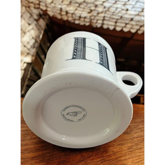 Anthropologie Initial "H" Ceramic Coffee Cup Mug Personalized Letter White Black - Picture 4 of 8